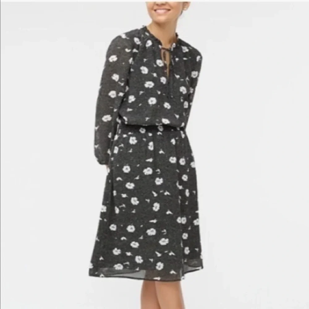 J.Crew factory black and white floral long sleeve dress